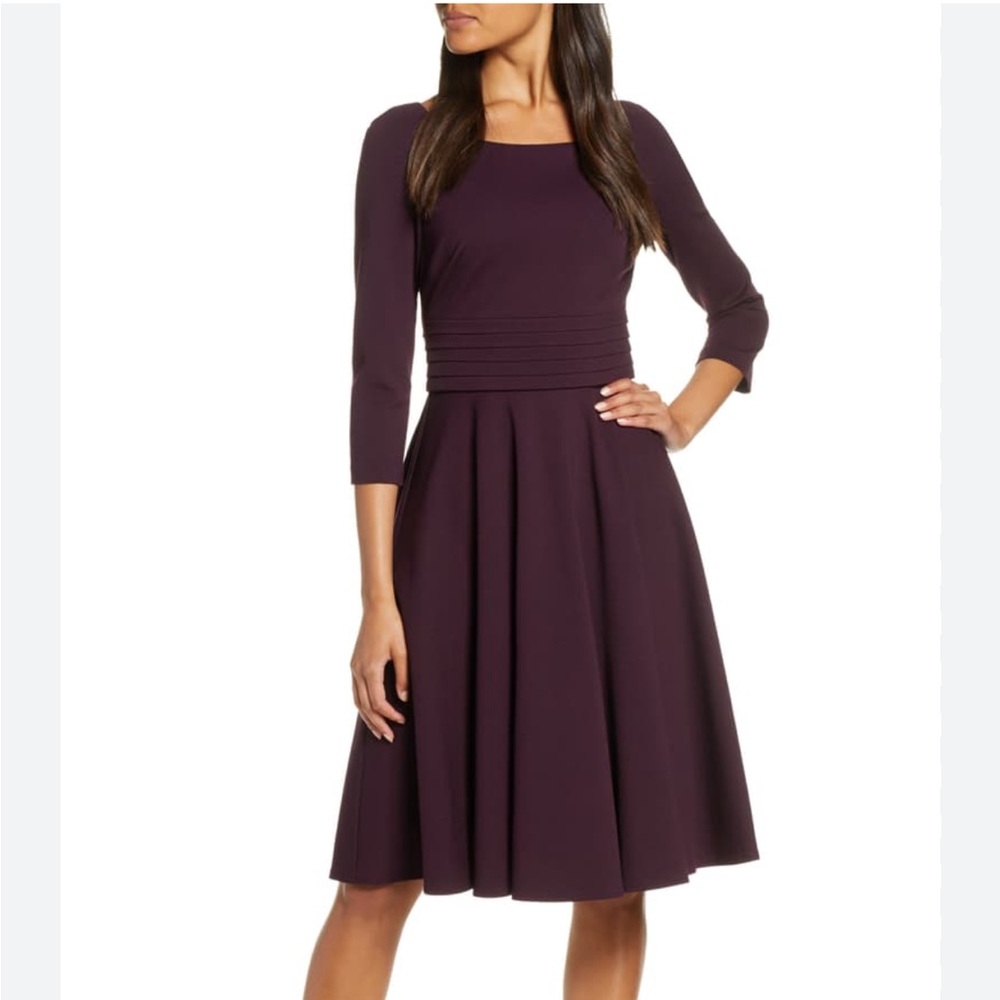 Harper Rose Pleated Waist‎ Fit & Flare Ponte Dress Dark Plum Purple 18